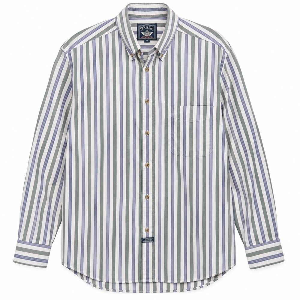 Vintage 90s Dockers Rivetings Mens M Striped Button Up Shirt Coastal Grandpa